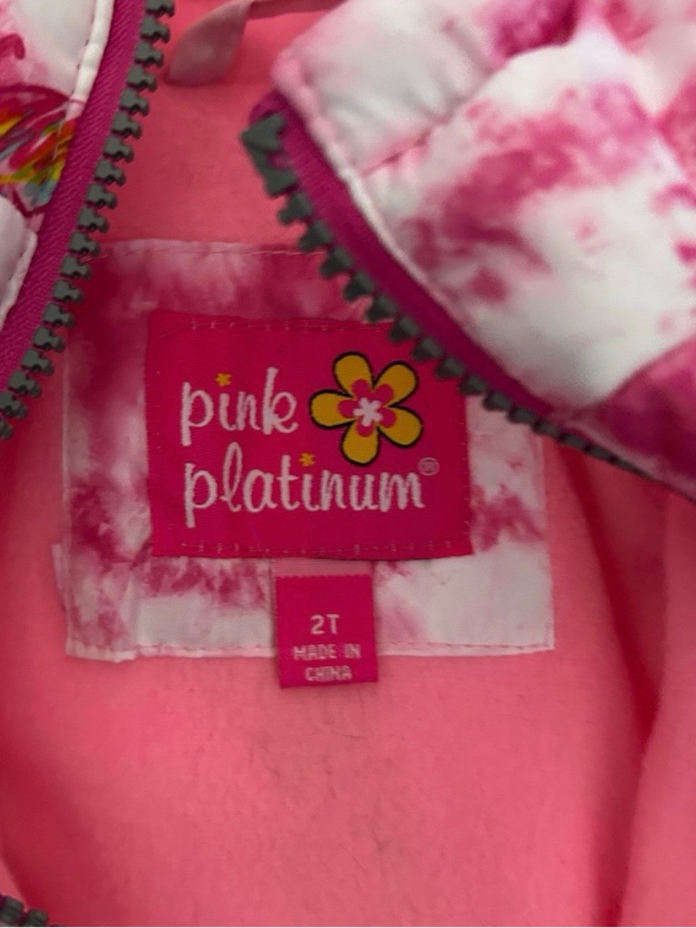 NWT Pink Platinum Pink Butterfly Fleece Puffer Jacket Size 2T - Picture 3 of 3
